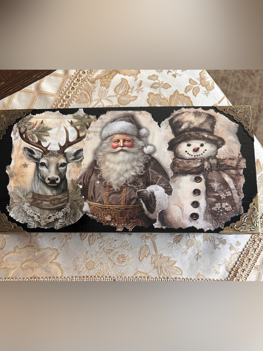 Hand crafted wooden Holiday Santa, Reindeer & Snowman decorative shelf